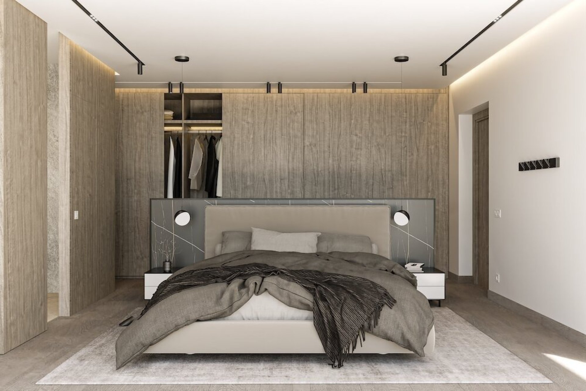 Dormitorio con baño en suite y terraza