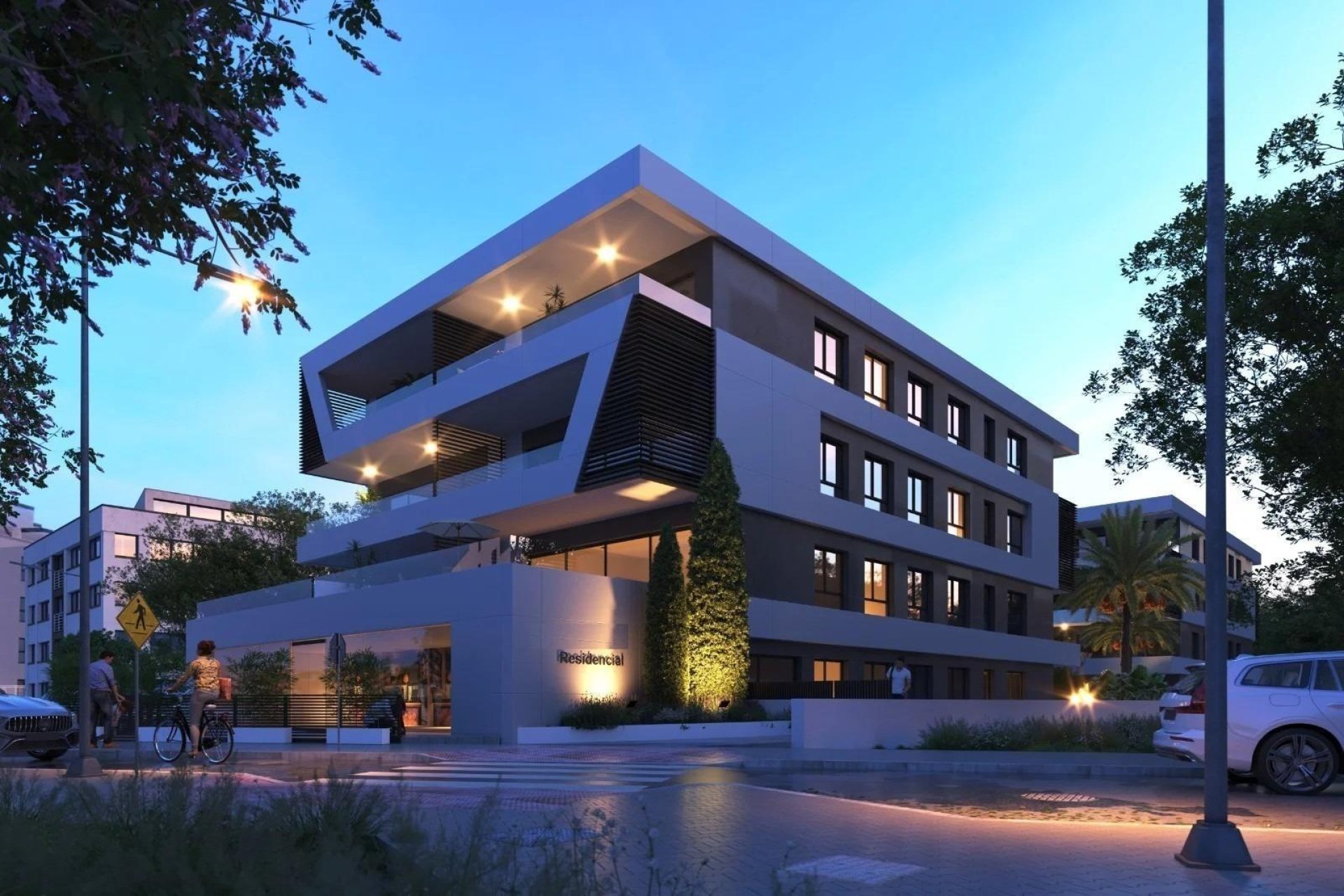 Fachada moderna con terraza privada