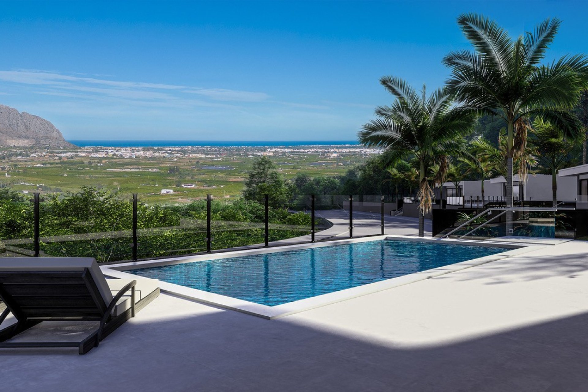 Piscina – Villa con vistas al mar y a la montaña, piscina privada y aparcamiento doble en Pedreguer