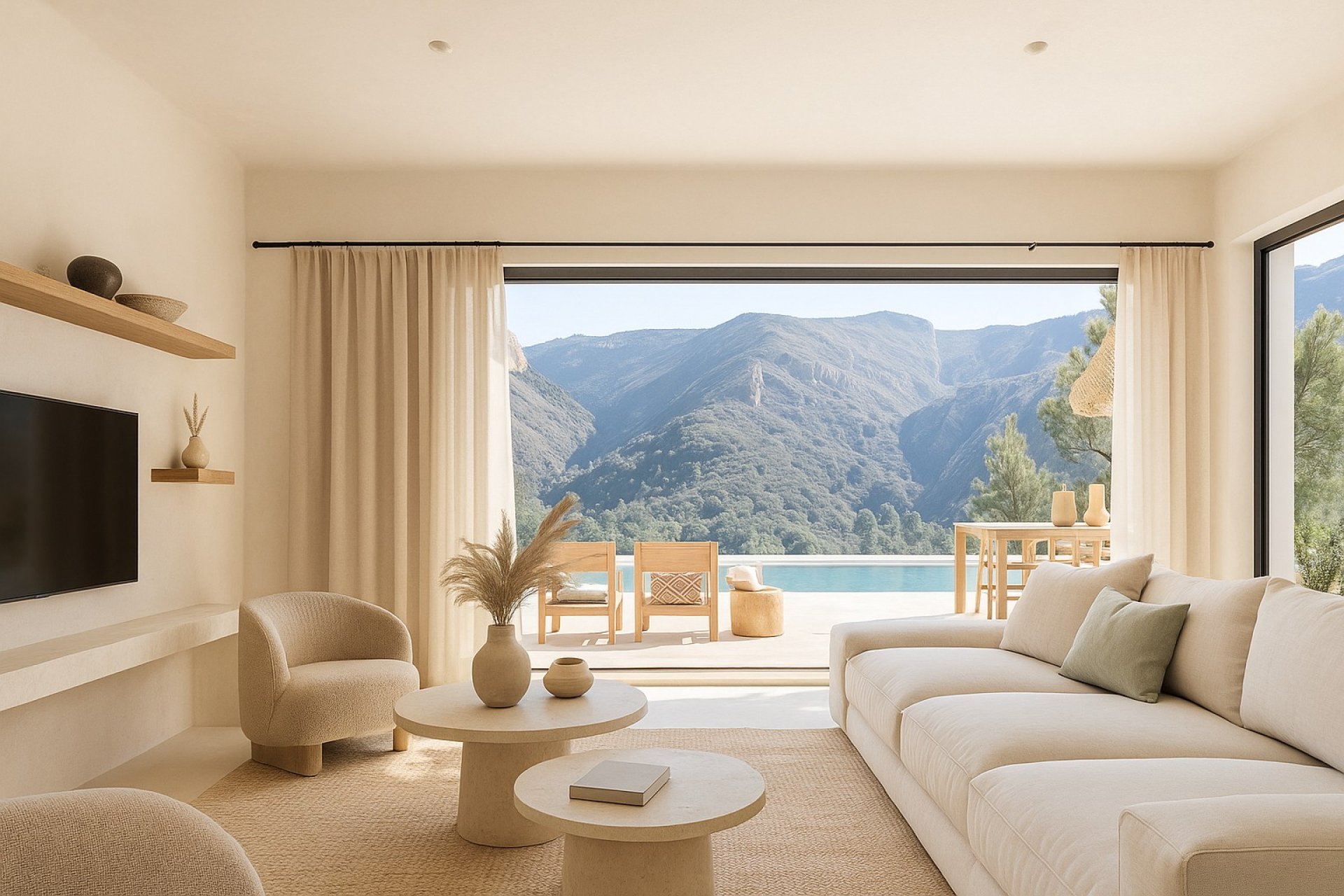 Salón – Elegante villa con vistas panorámicas a la montaña, piscina privada y amplia parcela en Monte Solana, Pedreguer (Costa Blanca – Alicante)