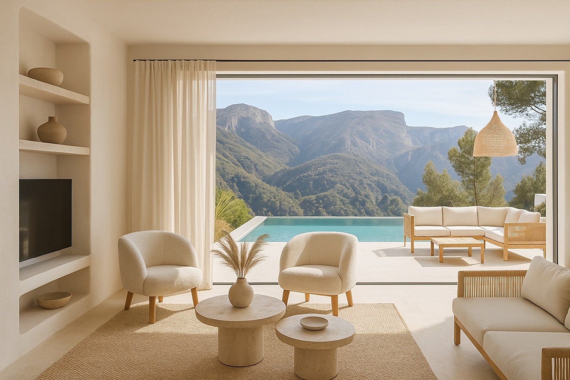 Salon – Nowoczesna willa z panoramicznym widokiem na góry i prywatnym basenem w Monte Solana, Pedreguer (Costa Blanca – Alicante)