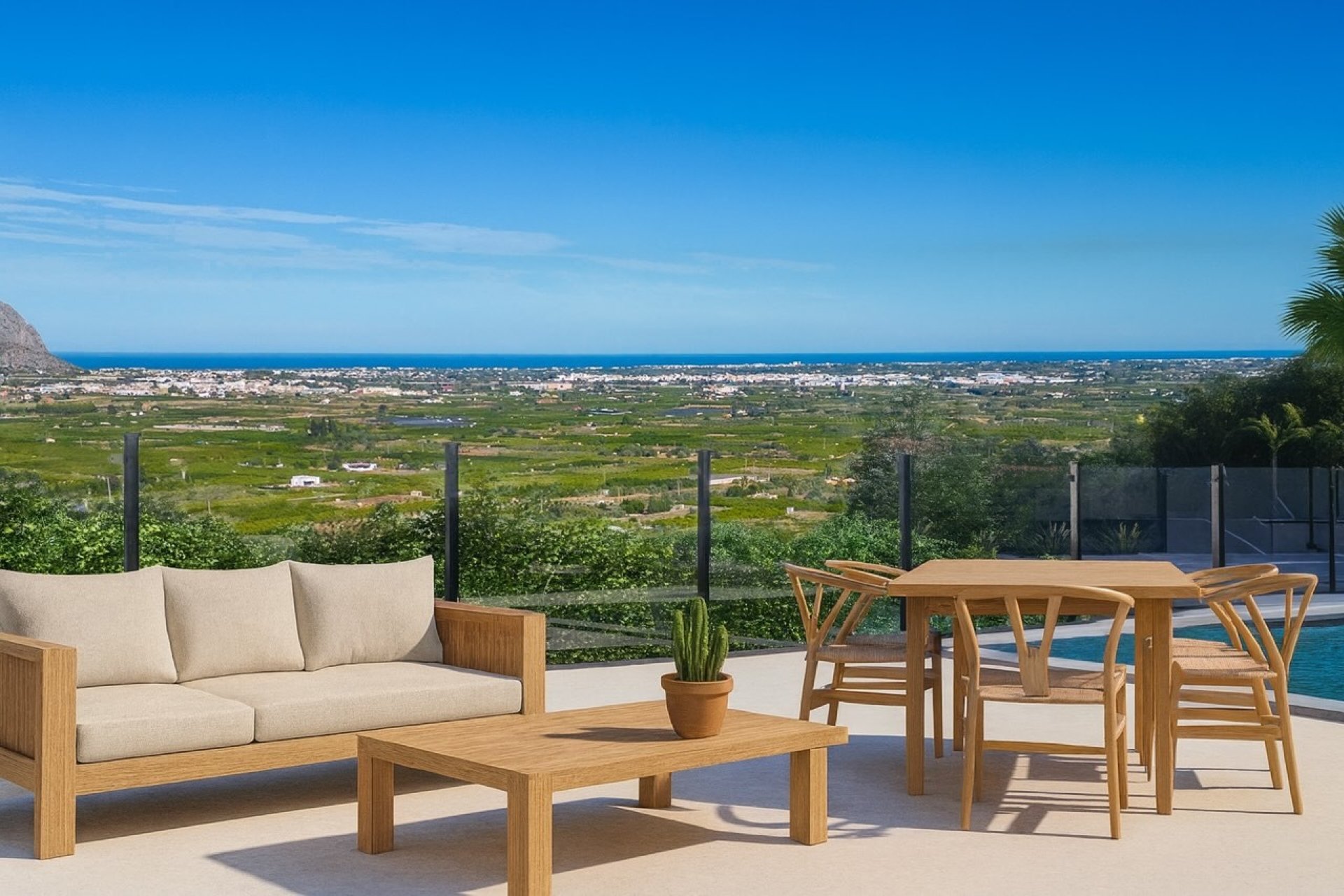 Vista desde la terraza - Villa con vistas al mar y a la montaña, piscina privada y aparcamiento doble en Pedreguer