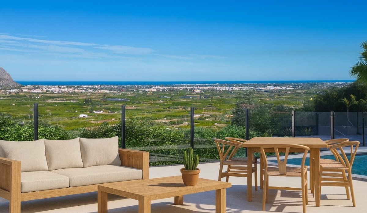 Vista desde la terraza - Villa con vistas al mar y a la montaña, piscina privada y aparcamiento doble en Pedreguer
