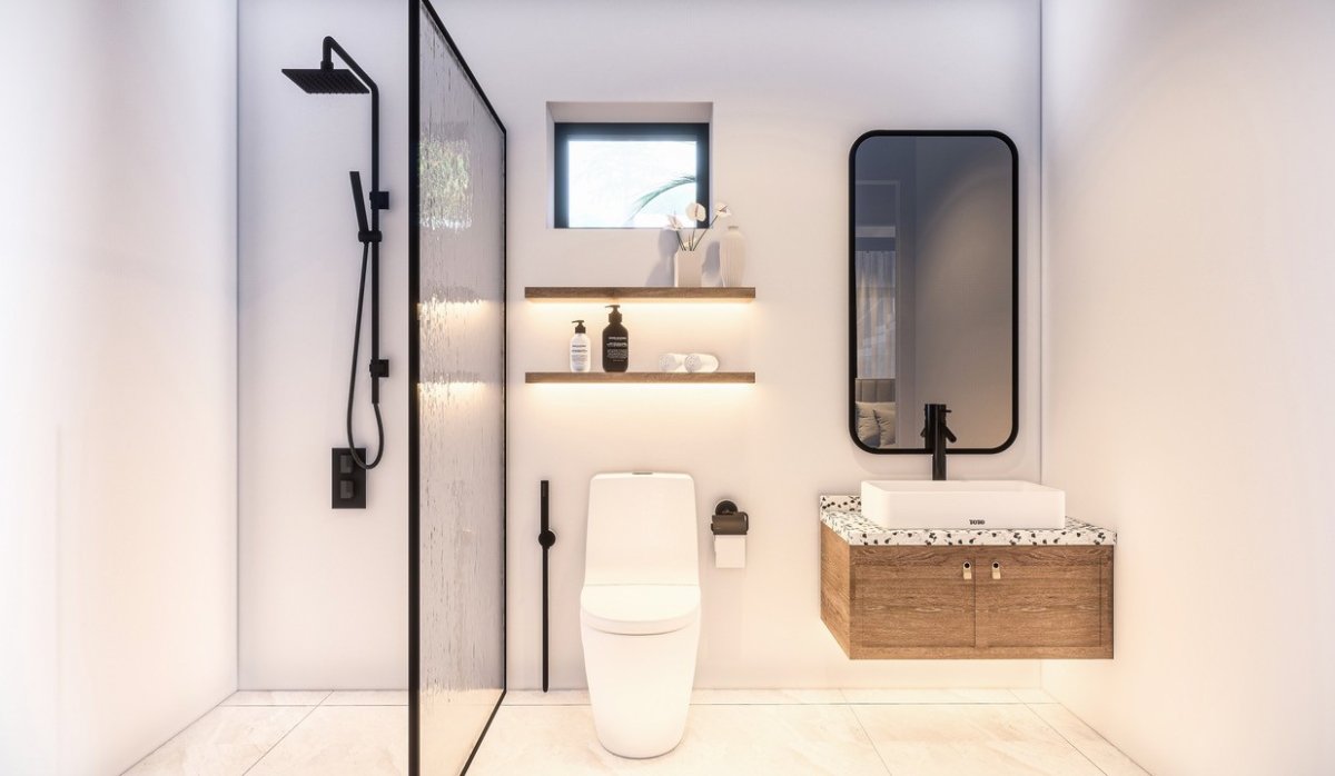 Baño – Villa con vistas al mar y a la montaña, piscina privada y aparcamiento doble en Pedreguer