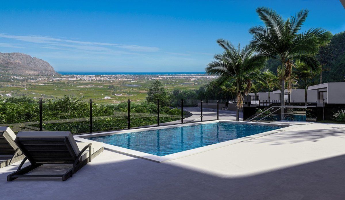 Piscina – Villa con vistas al mar y a la montaña, piscina privada y aparcamiento doble en Pedreguer