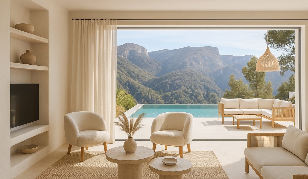 Salón – Villa moderna con vistas panorámicas a la montaña y piscina privada en Monte Solana, Pedreguer (Costa Blanca – Alicante)