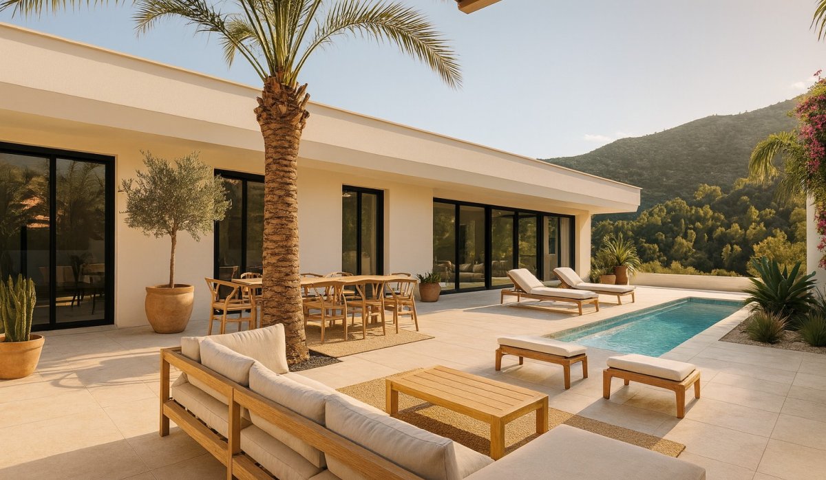 Parcela – Villa moderna con vistas panorámicas a la montaña, piscina privada y garaje en Monte Solana, Pedreguer (Costa Blanca – Alicante)