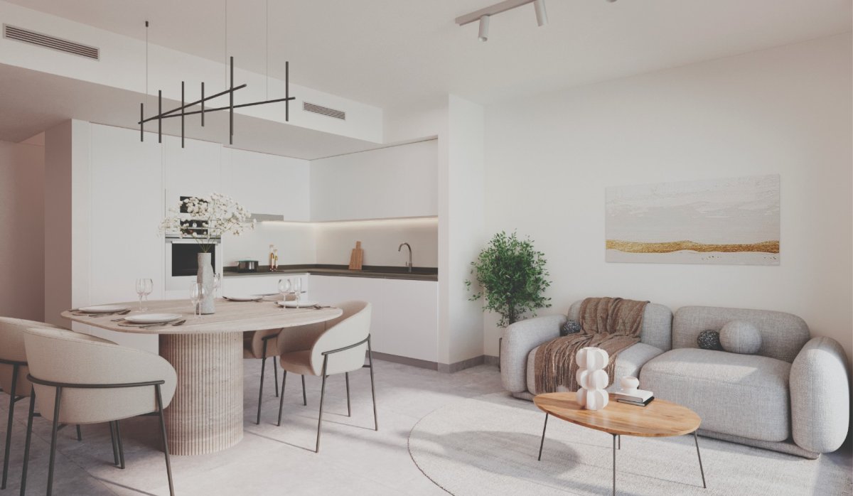 Salón – Apartamento moderno de 3 dormitorios con amplia terraza cerca del mar en Calpe (Costa Blanca – Alicante)