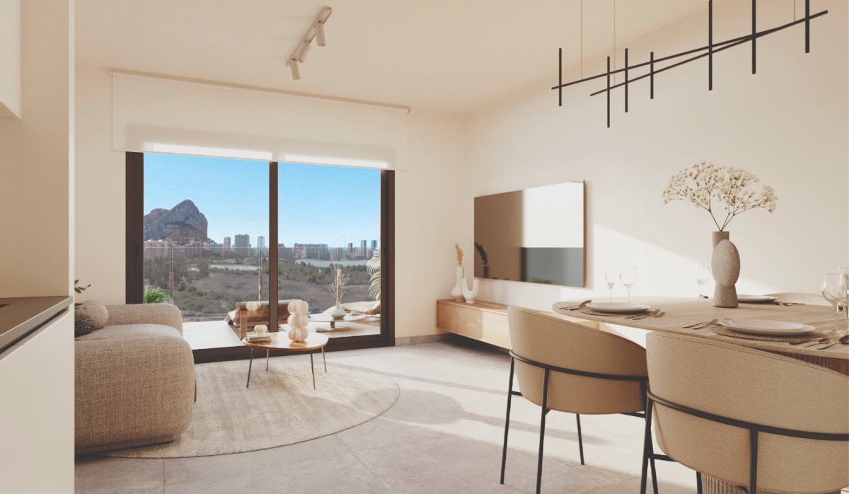 Salón – Apartamento moderno de 2 dormitorios con terraza cerca del mar en Calpe (Costa Blanca – Alicante)